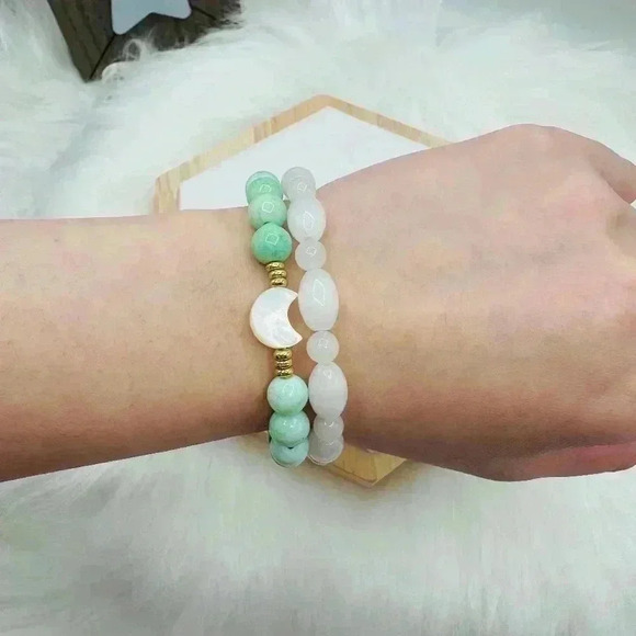 Green Crescent Matcha Theme Bracelet Duo - Picture 1 of 4